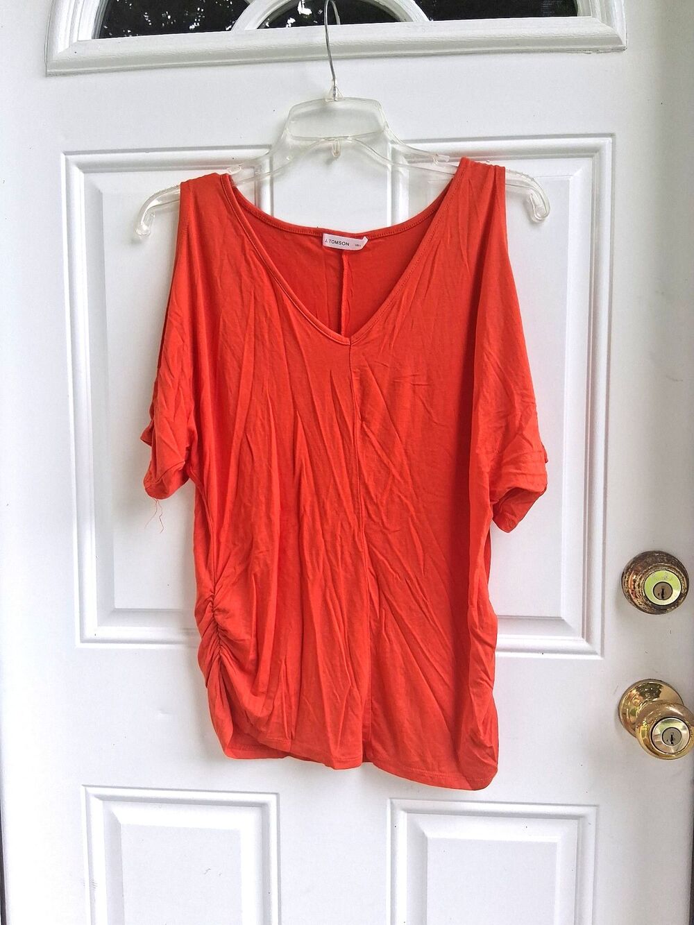 308 Orange V-neck Cold Shoulder Ruched Top J. Tomson Large